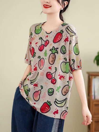 Madeline® | Women Summer Vintage Print Cutout O-Neck Shirt