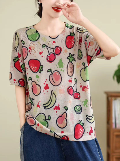 Madeline® | Women Summer Vintage Print Cutout O-Neck Shirt