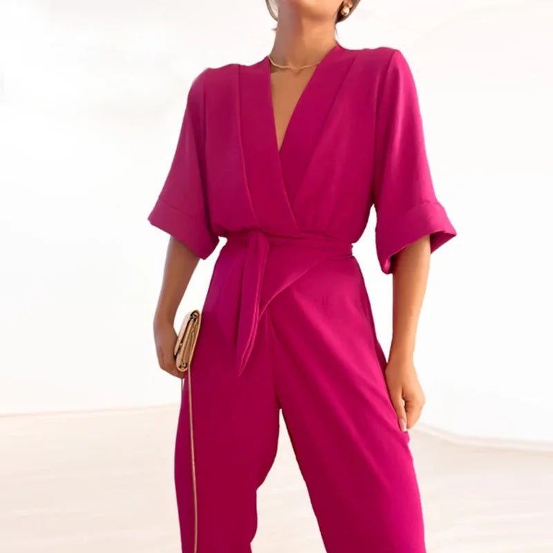 Analiza® | Einfacher Jumpsuit mit V-Ausschnitt und kurzen Ärmeln