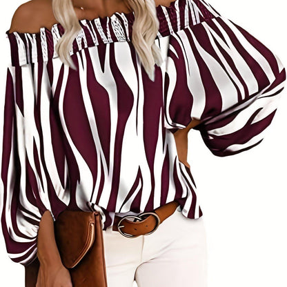 Chic Off Shoulder Striped Blouse - Fashionable Lantern Sleeves - Ultra-Comfortable Womens Casual Top - Shop & Buy