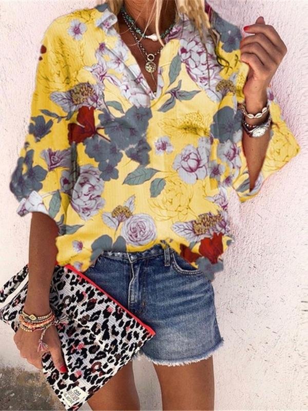 Loose Floral Print Long Sleeve Blouses - Blouses - INS | Online Fashion Free Shipping Clothing, Dresses, Tops, Shoes - 10-20 - 18/06/2021 - BLO2106180116