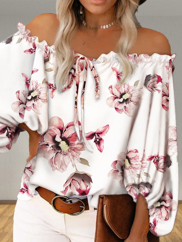 Women's Blouses One Word Collar Floral Print Long Sleeve Blouse - Blouses - Instastyled | Online Fashion Free Shipping Clothing, Dresses, Tops, Shoes - 28/03/2022 - 30-40 - BLO2203281646